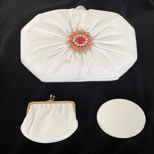 Judith Leiber Genuine Leather White Clutch with Clip Snap closure